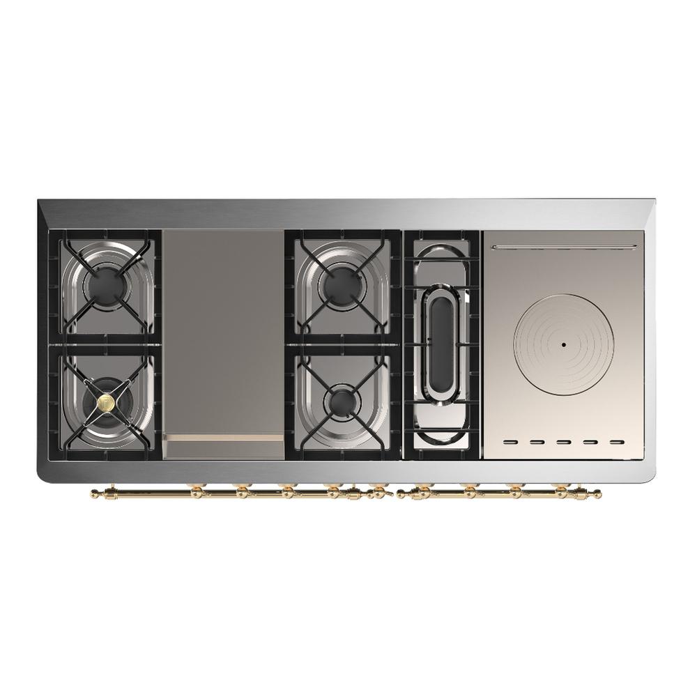 Ilve UM60FSQNR3MGGLP Ilve Um60Fsqnr3Mgglp Majestic Iii 60 Inch Dual Fuel Range With 7 Burners, Griddle And French Top, Dual Function Burner With Up To 25,000 Btu (Liquid Propane, Solid Door, Graphite Matte, Brass)