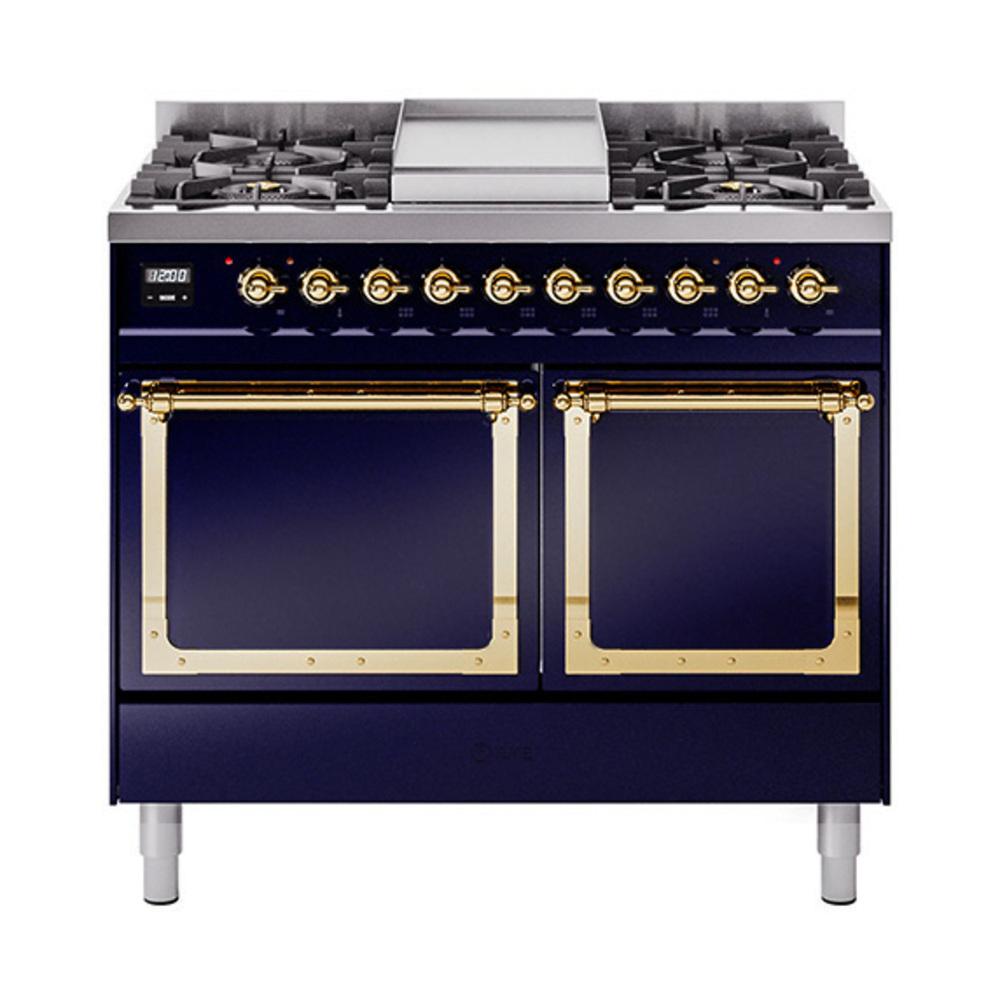Ilve UND40FQNMPMBGLP Ilve Und40Fqnmpmbglp Nostalgie Ii Noblesse 40" Dual Fuel Range (Liquid Propane, Solid Door, Midnight Blue, Brass)