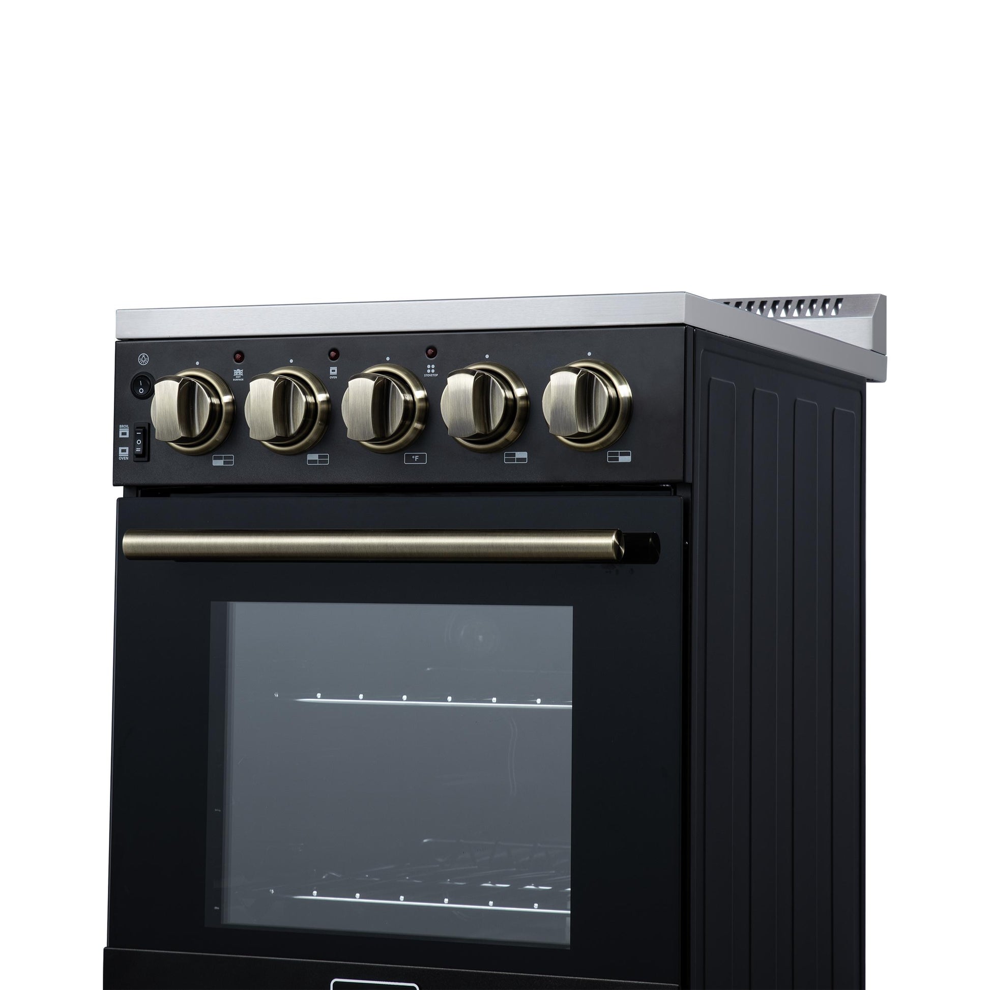 Forno FFSEL605220BLK Forno Pallerano 20 Inch Freestanding Electric Range In Black With Antique Brass, Compact Design
