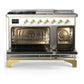 Ilve UM48FSQNR3RAGLP Ilve Um48Fsqnr3Raglp Majestic Iii 48 Inch Dual Fuel Range With 5 Black Brass Burners, Griddle And French Top, Dual Function Burner Up To 25,000 Btu (Liquid Propane, Solid Door, Ral, Brass)