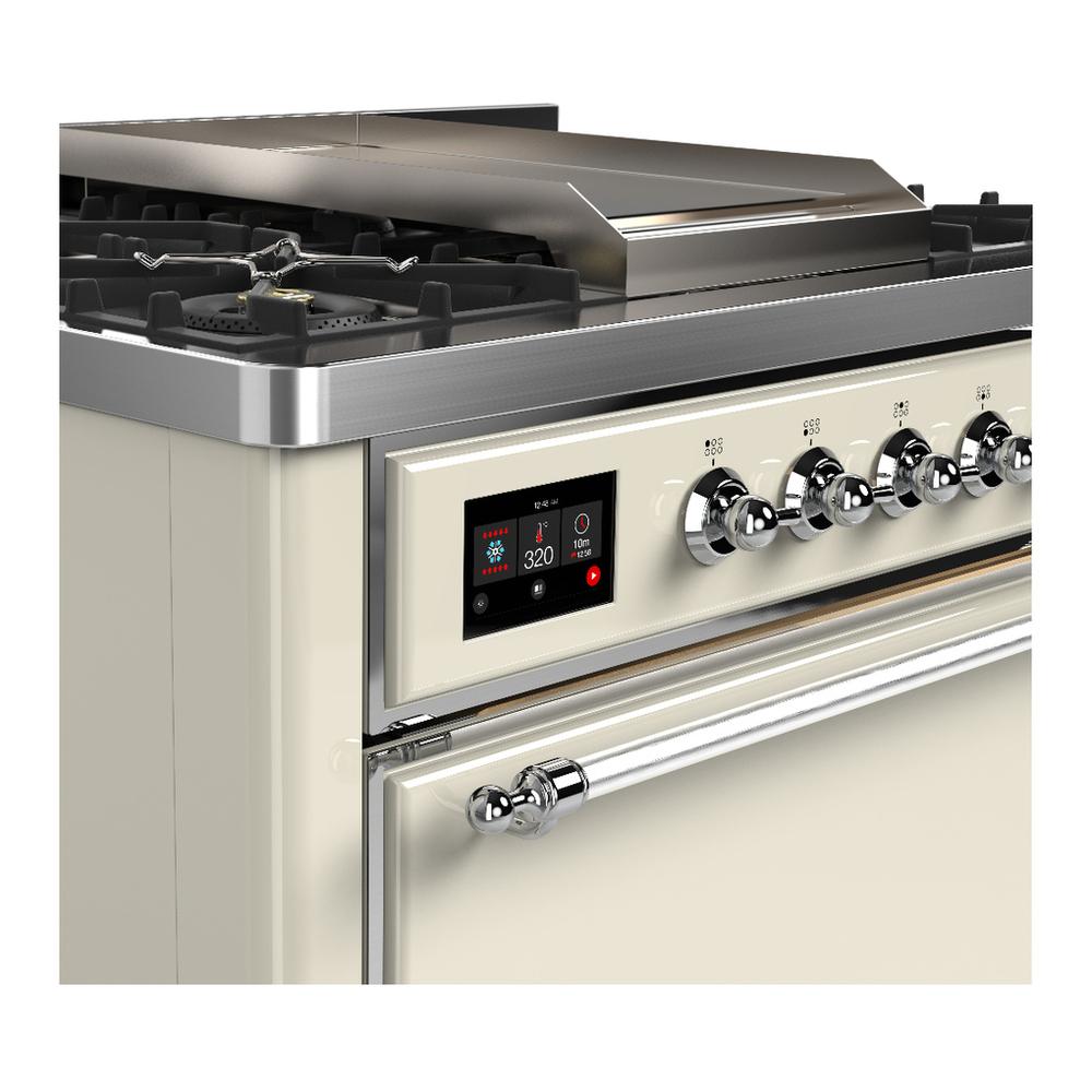 Ilve UM36FQNR3AWCLP Ilve Um36Fqnr3Awclp Majestic Iii 36 Inch Dual Fuel Range With 6 Black Brass Burners And Griddle, Dual Function Burner Up To 25,000 Btu (Solid Door, Antique White, Chrome, Liquid Propane)