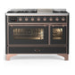 Ilve UM48FNR3MGPLP Ilve Um48Fnr3Mgplp Majestic Iii 48 Inch Dual Fuel Range With 8 Burners And Griddle, Dual Function Burner Up To 25,000 Btu (Liquid Propane, Triple Glass Door, Graphite Matte, Copper)