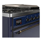 Ilve UM48FSQNR3MBB Ilve Um48Fsqnr3Mbb Majestic Iii 48 Inch Dual Fuel Range With 5 Black Brass Burners, Griddle And French Top, Dual Function Burner Up To 25,000 Btu (Natural Gas, Solid Door, Midnight Blue, Burnished)