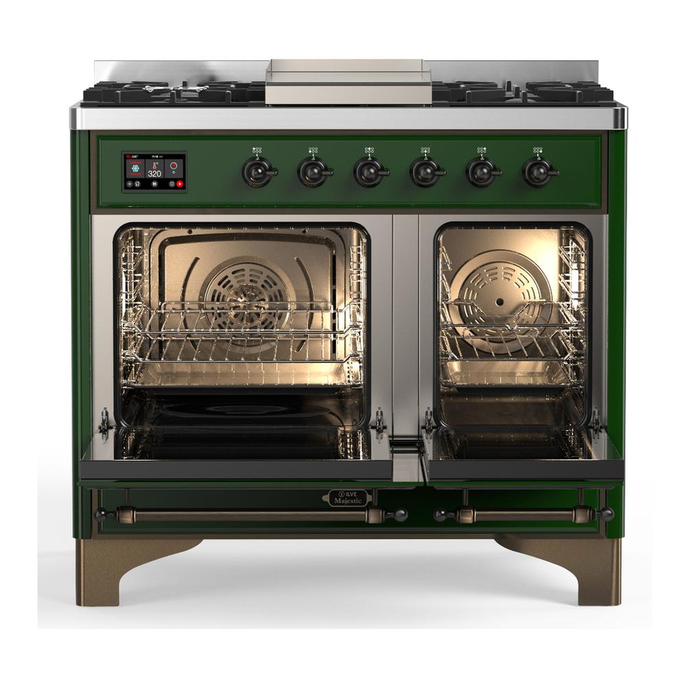 Ilve UMD40FNR3EGBLP Ilve Umd40Fnr3Egblp Majestic Iii 40 Inch Dual Fuel Range With 6 Burners And Griddle, Dual Function Burner Up To 25,000 Btu (Liquid Propane, Triple Glass Door, Emerald Green, Burnished)