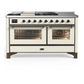Ilve UM60FSNR3AWBLP Ilve Um60Fsnr3Awblp Majestic Iii 60 Inch Dual Fuel Range With 7 Burners, Griddle And French Top, Dual Function Burner With Up To 25,000 Btu (Liquid Propane, Triple Glass Door, Antique White, Burnished)