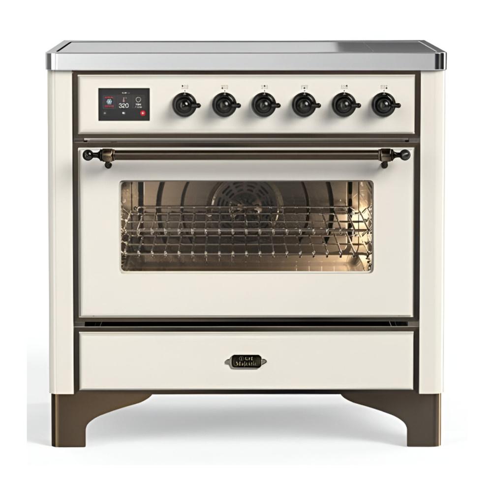 Ilve UMIB36NR3AWB Ilve Umib36Nr3Awb Majestic Iii 36 Inch Induction Range With 6 Elements, 3.5 Cu. Ft. Total Oven Capacity (Triple Glass Door, Antique White, Burnished)