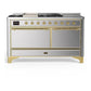 Ilve UM60FSQNR3SSG Ilve Um60Fsqnr3Ssg Majestic Iii 60 Inch Dual Fuel Range With 7 Burners, Griddle And French Top, Dual Function Burner With Up To 25,000 Btu (Natural Gas, Solid Door, Stainless Steel, Brass)