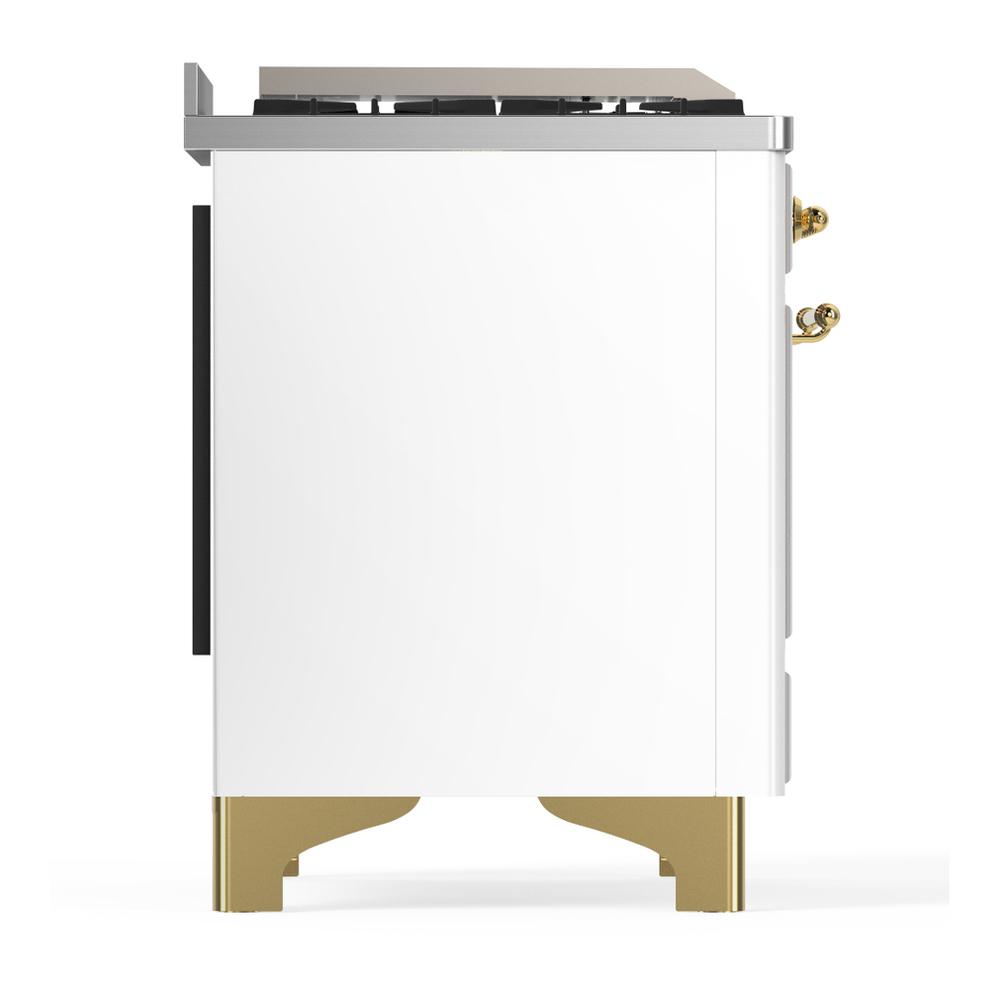 Ilve UM36FNR3WHG Ilve Um36Fnr3Whg Majestic Iii 36 Inch Dual Fuel Range With 6 Black Brass Burners And Griddle, Dual Function Burner Up To 25,000 Btu (Triple Glass Door, White, Brass, Natural Gas)
