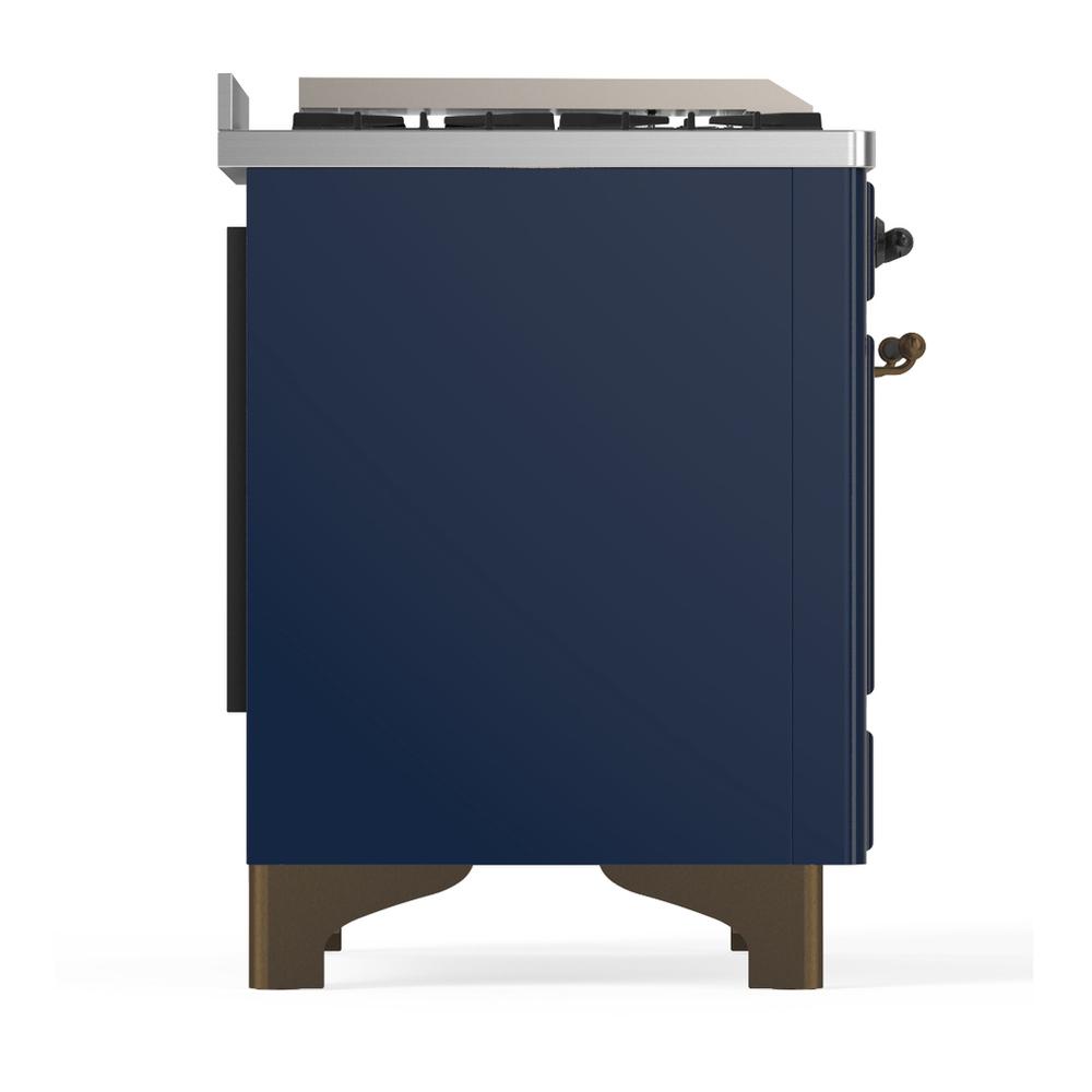 Ilve UM36FNR3MBBLP Ilve Um36Fnr3Mbblp Majestic Iii 36 Inch Dual Fuel Range With 6 Black Brass Burners And Griddle, Dual Function Burner Up To 25,000 Btu (Triple Glass Door, Midnight Blue, Burnished, Liquid Propane)