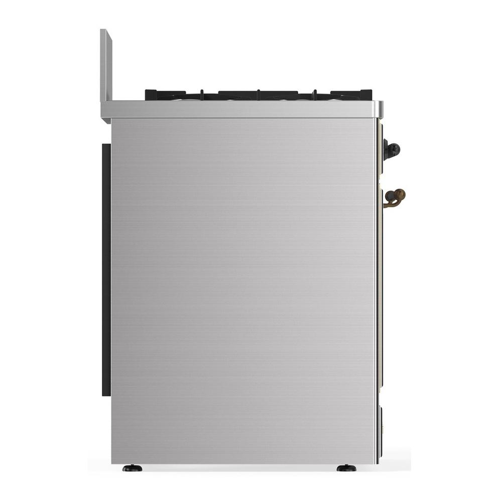 Ilve UM30QNR3SSB Ilve Um30Qnr3Ssb Majestic Iii 30 Inch Dual Fuel Range With 5 Black Brass Burners, Dual Function Burner Up To 25,000 Btu (Natural Gas, Solid Door, Stainless Steel, Burnished)