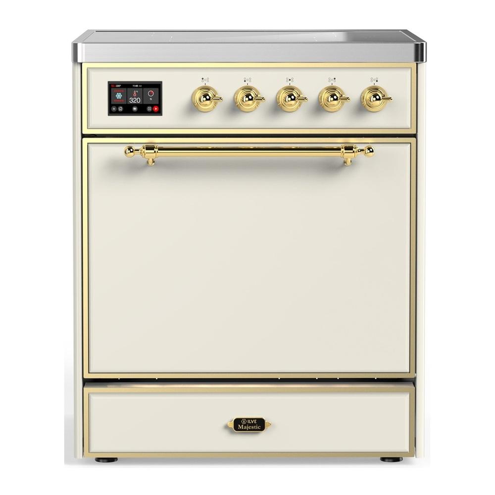 Ilve UMIB30QNR3AWG Ilve Umib30Qnr3Awg Majestic Iii 30 Inch Induction Range With 4 Elements, 4 Cu. Ft. Oven Capacity (Solid Door, Antique White, Brass)