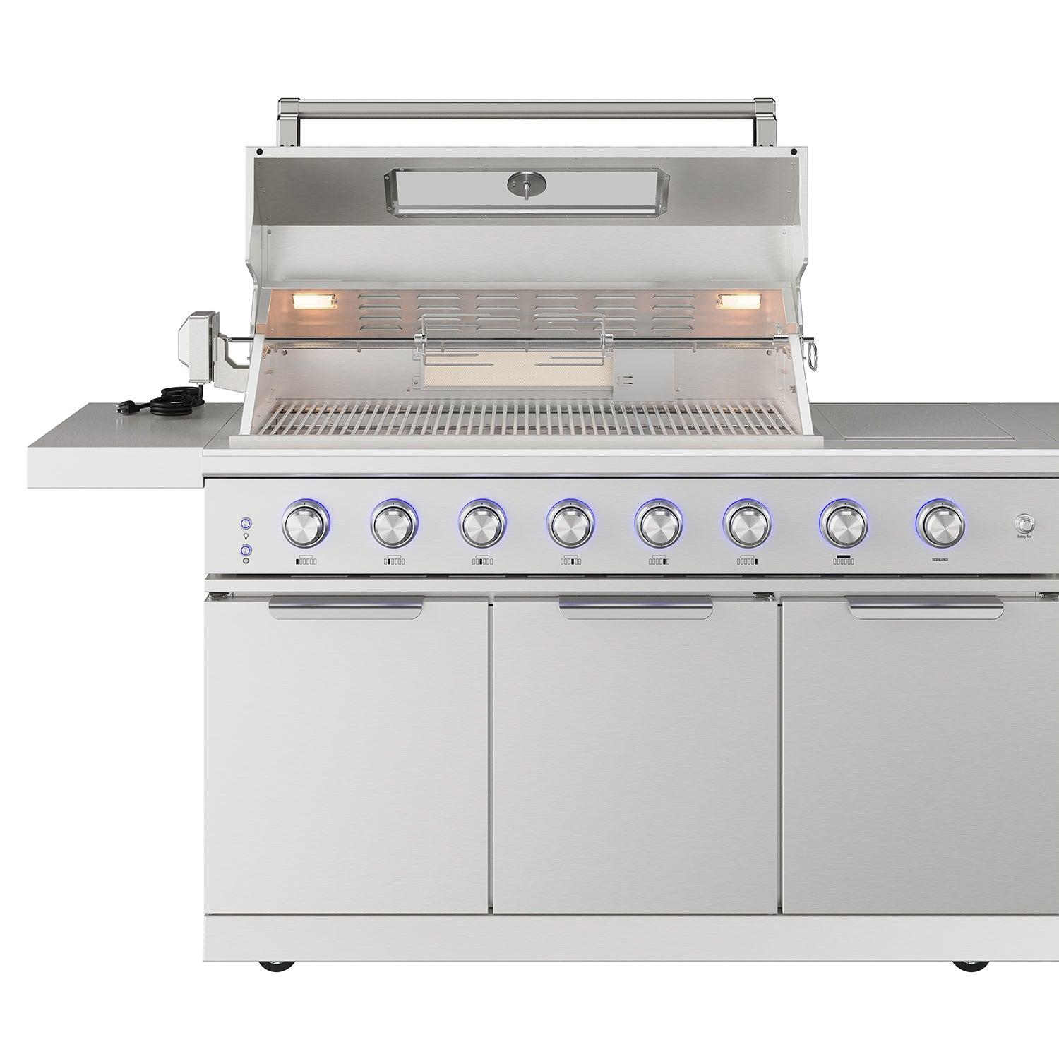 Thor Kitchen TBG573P 10 Ft. Outdoor Kitchen Island With Gas Grill & Side Burner, Sink & Drawer 77,000 Btu - Stainless Steel