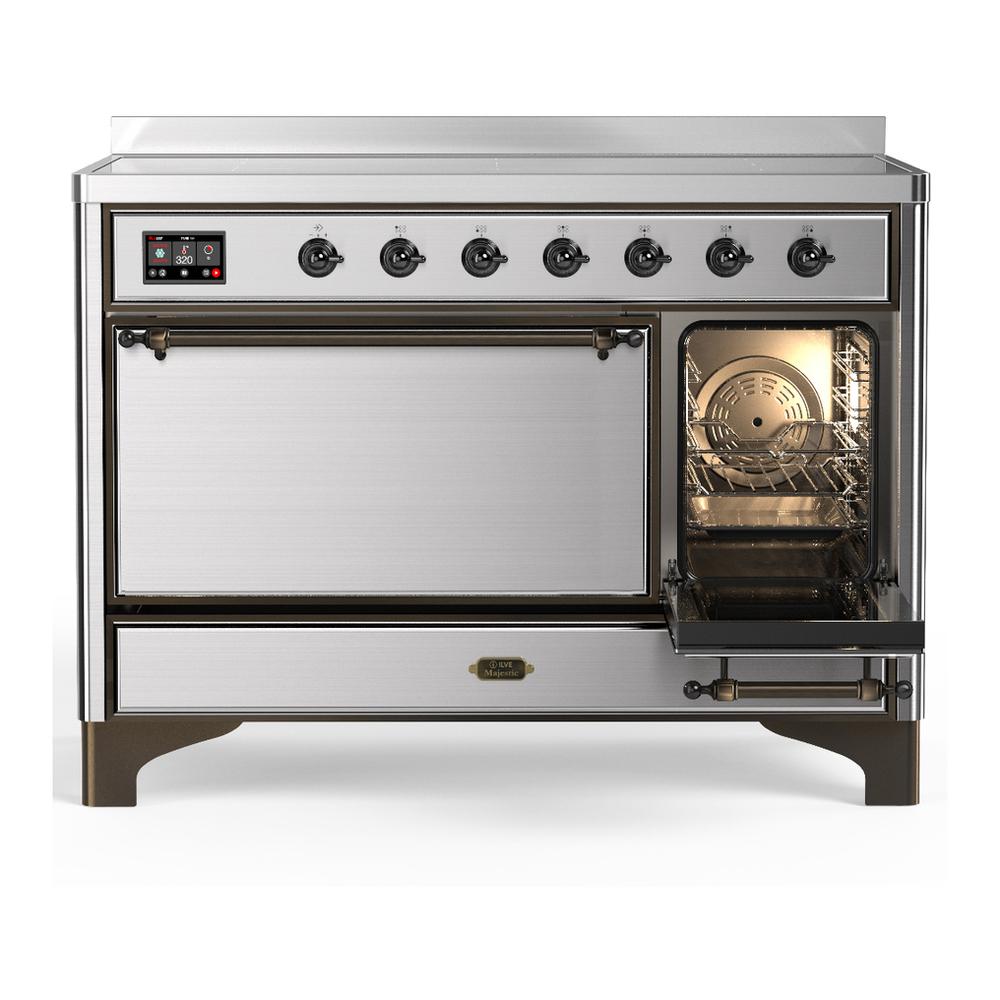 Ilve UMIB48QNR3SSB Ilve Umib48Qnr3Ssb Majestic Iii 48 Inch Induction Range With 6 Elements, 5.02 Cu. Ft. Total Oven Capacity (Solid Door, Stainless Steel, Burnished)