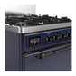 Ilve UM30QNR3MBBLP Ilve Um30Qnr3Mbblp Majestic Iii 30 Inch Dual Fuel Range With 5 Black Brass Burners, Dual Function Burner Up To 25,000 Btu (Liquid Propane, Solid Door, Midnight Blue, Burnished)