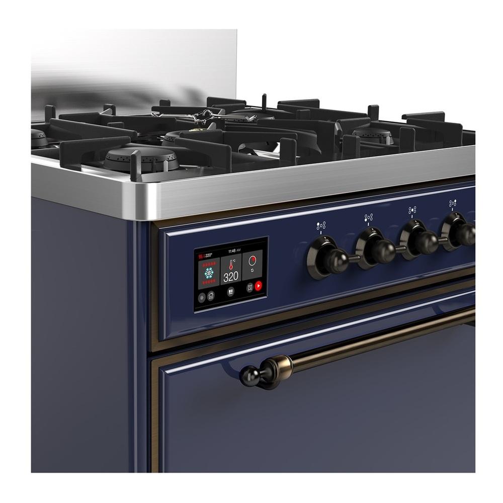 Ilve UM30QNR3MBBLP Ilve Um30Qnr3Mbblp Majestic Iii 30 Inch Dual Fuel Range With 5 Black Brass Burners, Dual Function Burner Up To 25,000 Btu (Liquid Propane, Solid Door, Midnight Blue, Burnished)