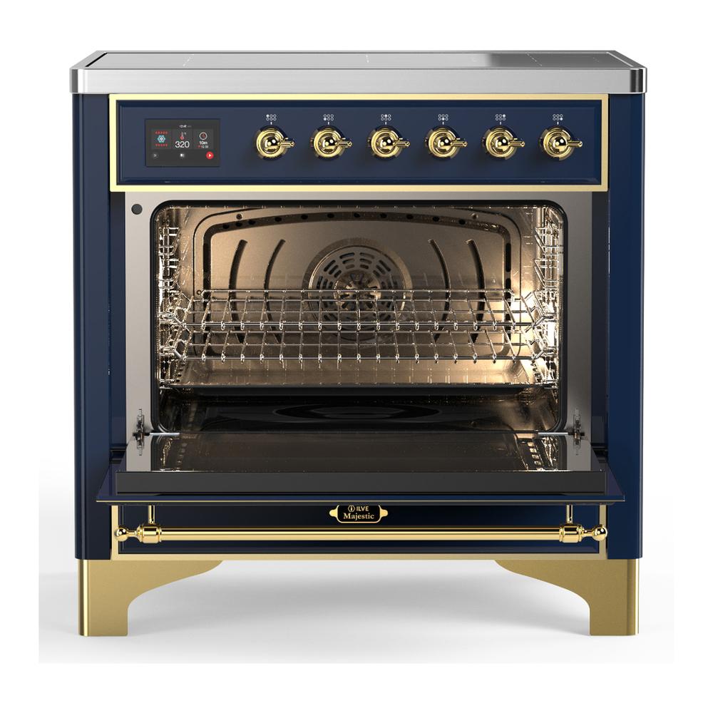 Ilve UMIB36QNR3MBG Ilve Umib36Qnr3Mbg Majestic Iii 36 Inch Induction Range With 6 Elements, 3.5 Cu. Ft. Total Oven Capacity (Solid Door, Midnight Blue, Brass)