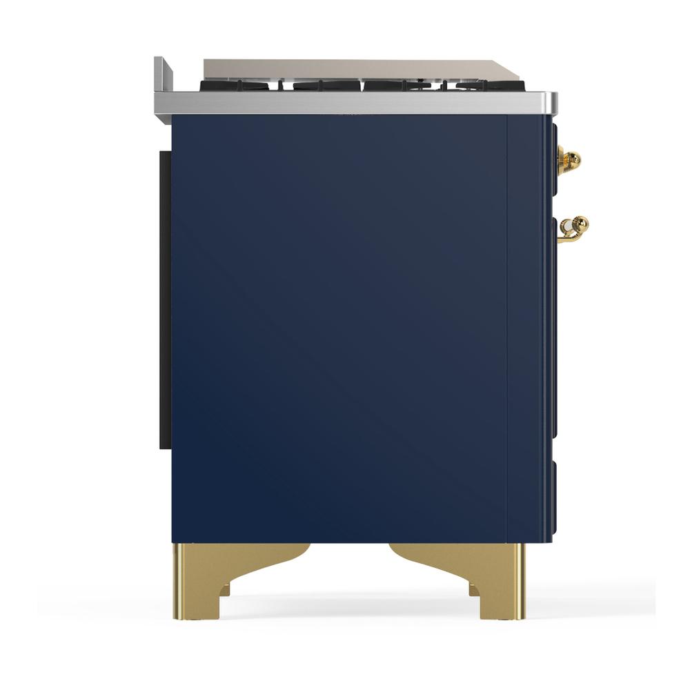 Ilve UM48FNR3MBGLP Ilve Um48Fnr3Mbglp Majestic Iii 48 Inch Dual Fuel Range With 8 Burners And Griddle, Dual Function Burner Up To 25,000 Btu (Liquid Propane, Triple Glass Door, Midnight Blue, Brass)