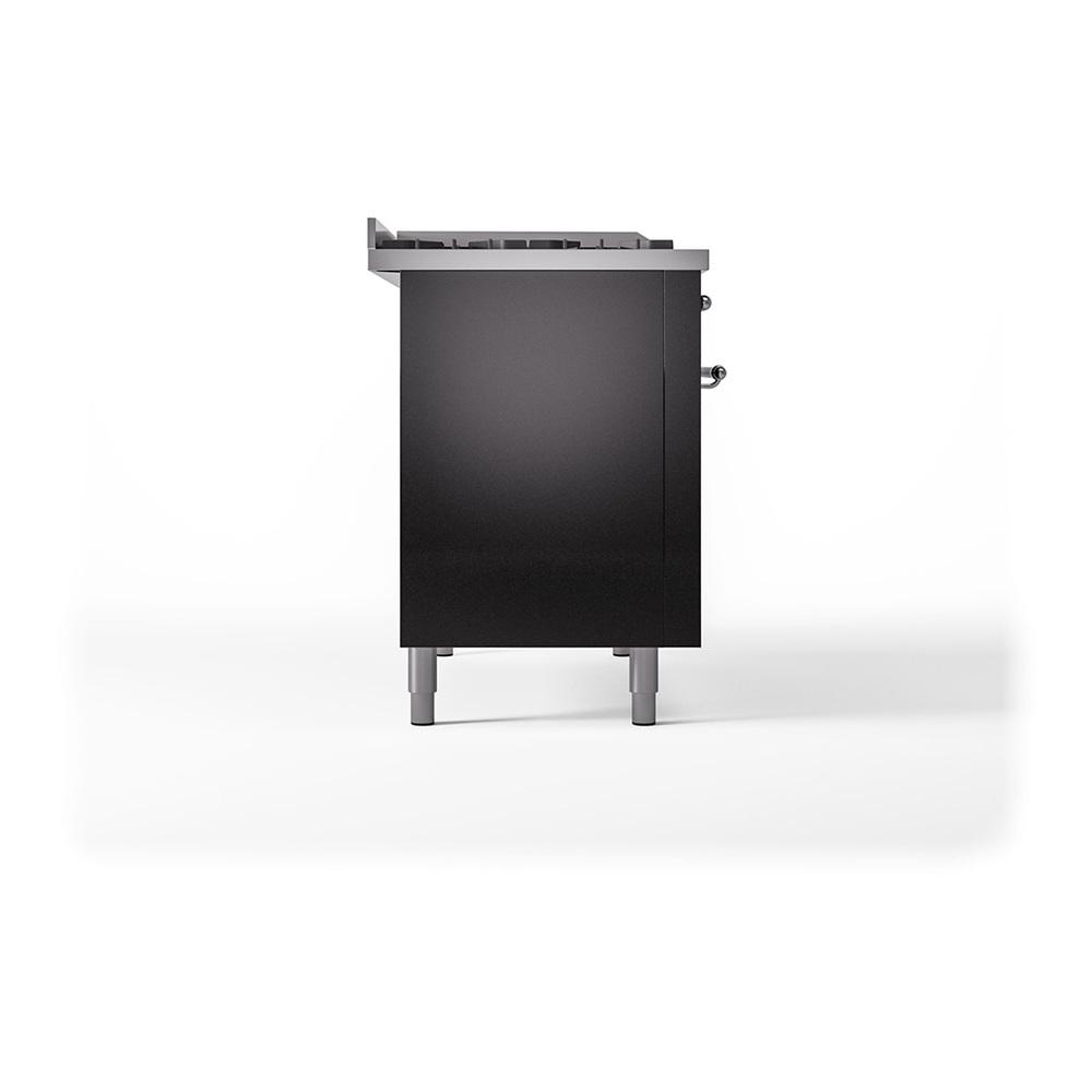 Ilve UN48FSQNMPBKCLP Ilve Un48Fsqnmpbkclp Nostalgie Ii Noblesse 48" Dual Fuel Range (5 Sealed Burners + Griddle + French Top, Liquid Propane, Solid Door, Glossy Black, Chrome)