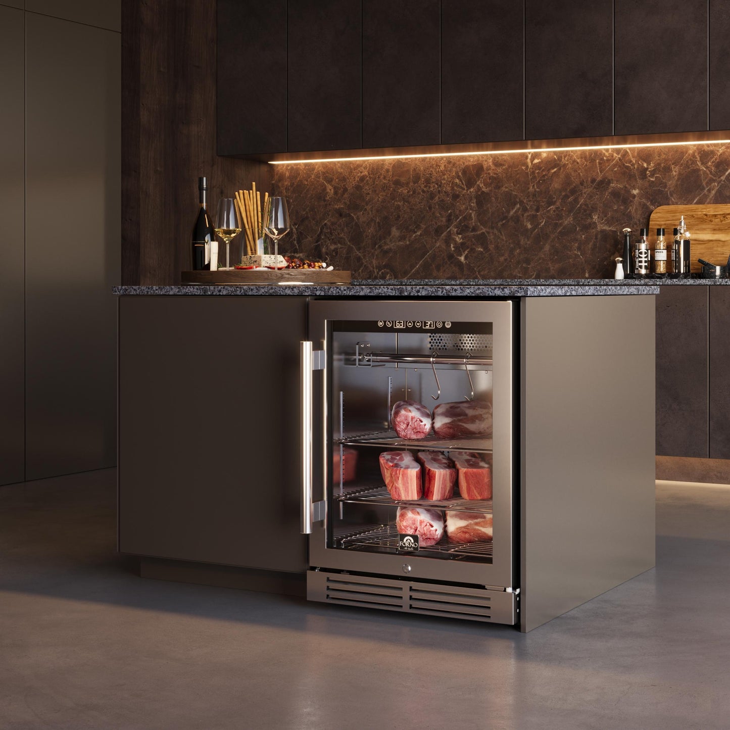 Forno FFSDA684024 Forno Asciutto 24-Inch Dry Aging Cabinet, Stainless Steel 304, 4.41 Cu.Ft, Led Lighting, Adjustable Shelves