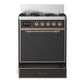 Ilve UM30QNR3MGPLP Ilve Um30Qnr3Mgplp Majestic Iii 30 Inch Dual Fuel Range With 5 Black Brass Burners, Dual Function Burner Up To 25,000 Btu (Liquid Propane, Solid Door, Graphite Matte, Copper)