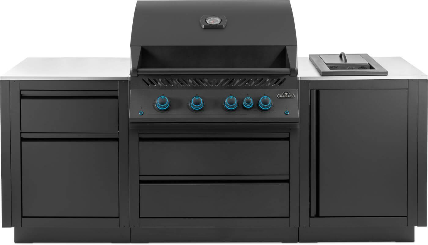 Napoleon Bbq OOK001 Oasis Outdoor Kitchen Kit, Built-In 700 Series 32 With Stainless Steel Countertops , Natural Gas, Matte/Matt Black