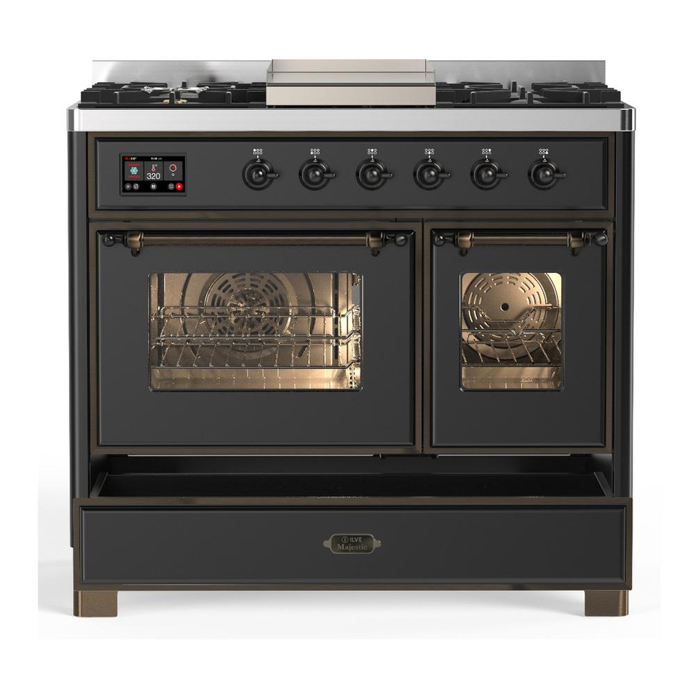 Ilve UMD40FNR3MGBLP Ilve Umd40Fnr3Mgblp Majestic Iii 40 Inch Dual Fuel Range With 6 Burners And Griddle, Dual Function Burner Up To 25,000 Btu (Liquid Propane, Triple Glass Door, Graphite Matte, Burnished)