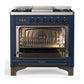 Ilve UM36FQNR3MBBLP Ilve Um36Fqnr3Mbblp Majestic Iii 36 Inch Dual Fuel Range With 6 Black Brass Burners And Griddle, Dual Function Burner Up To 25,000 Btu (Solid Door, Midnight Blue, Burnished, Liquid Propane)