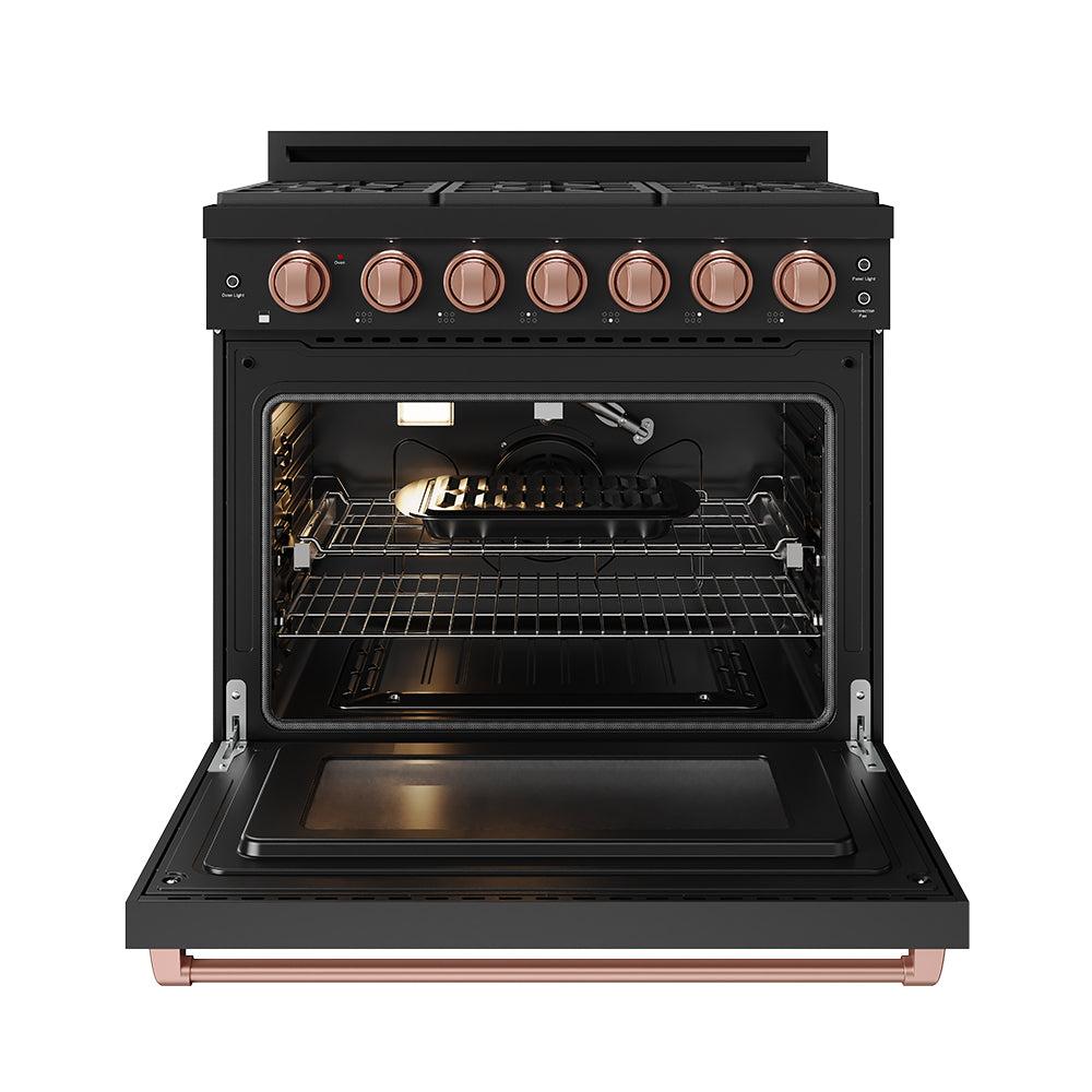 Thor Kitchen RSG36PBRSG 36 Inch Professional Gas Range With Precision Knob In Black And Rose Gold Gordon Ramsay Series