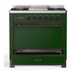 Ilve UM36FQNR3EGB Ilve Um36Fqnr3Egb Majestic Iii 36 Inch Dual Fuel Range With 6 Black Brass Burners And Griddle, Dual Function Burner Up To 25,000 Btu (Solid Door, Emerald Green, Burnished, Natural Gas)