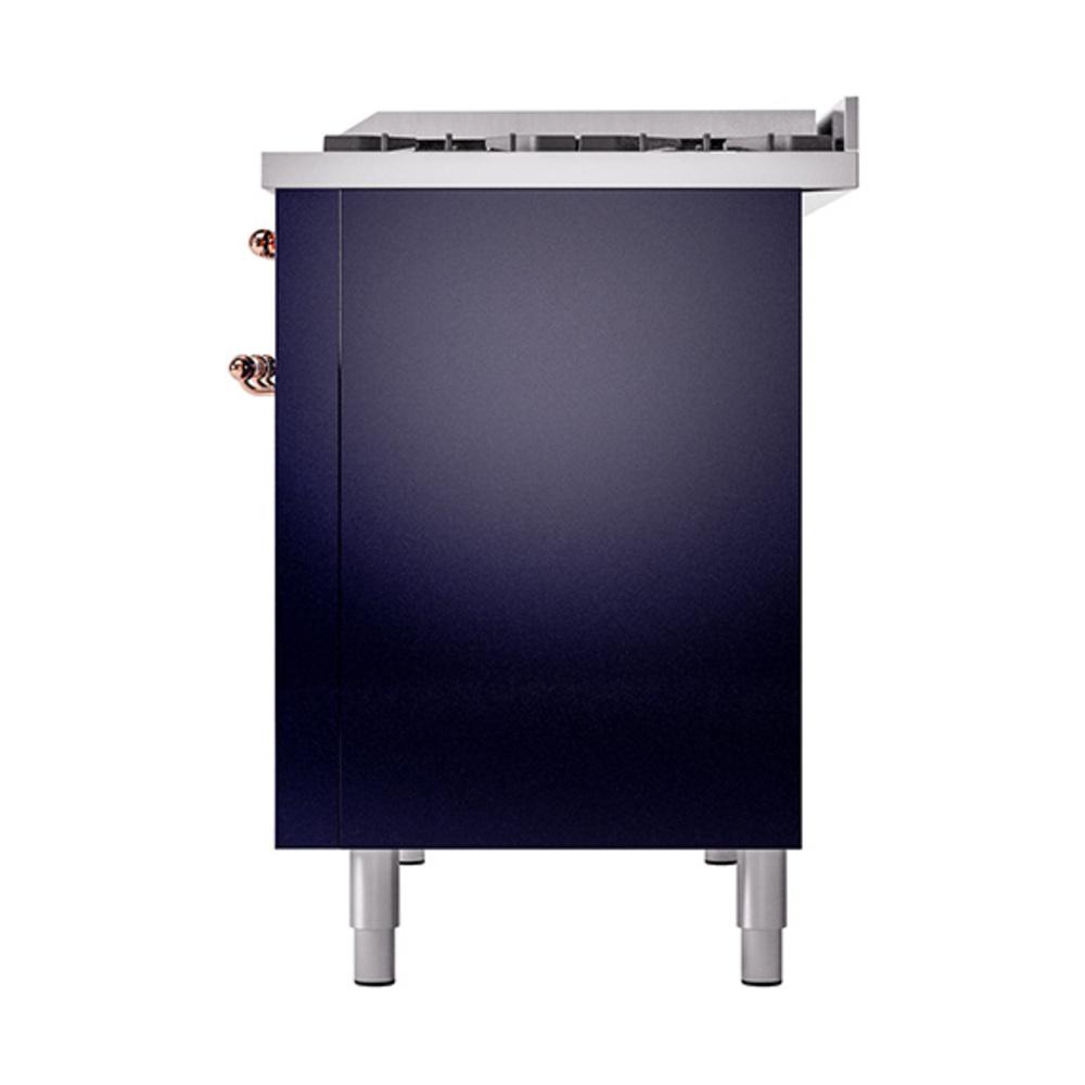 Ilve UN48FQNMPMBPLP Ilve Un48Fqnmpmbplp Nostalgie Ii Noblesse 48" Dual Fuel Range (8 Sealed Burners + Griddle, Liquid Propane, Solid Door, Midnight Blue, Copper)