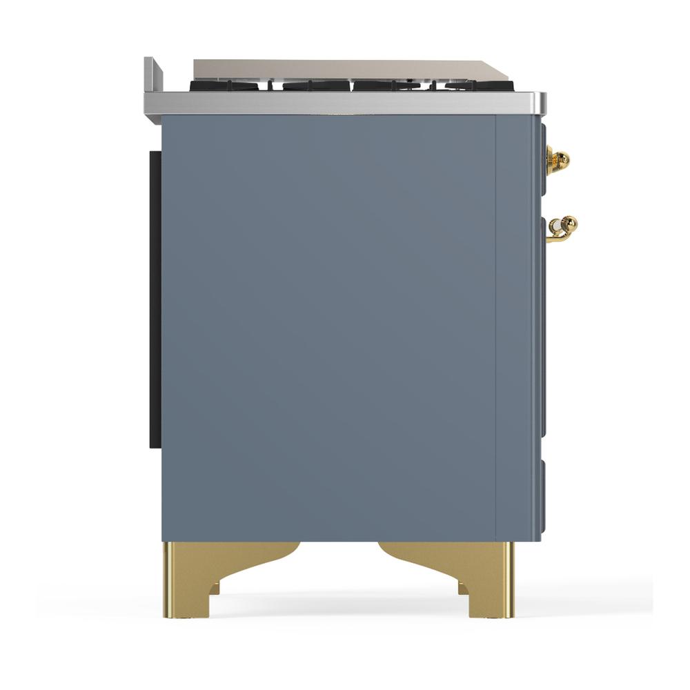 Ilve UM48FQNR3BGG Ilve Um48Fqnr3Bgg Majestic Iii 48 Inch Dual Fuel Range With 8 Burners And Griddle, Dual Function Burner Up To 25,000 Btu (Natural Gas, Solid Door, Blue Grey, Brass)
