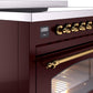 Ilve UPI486NMPBUG Nostalgie Ii 48 Inch Electric Freestanding Range In Burgundy With Brass Trim