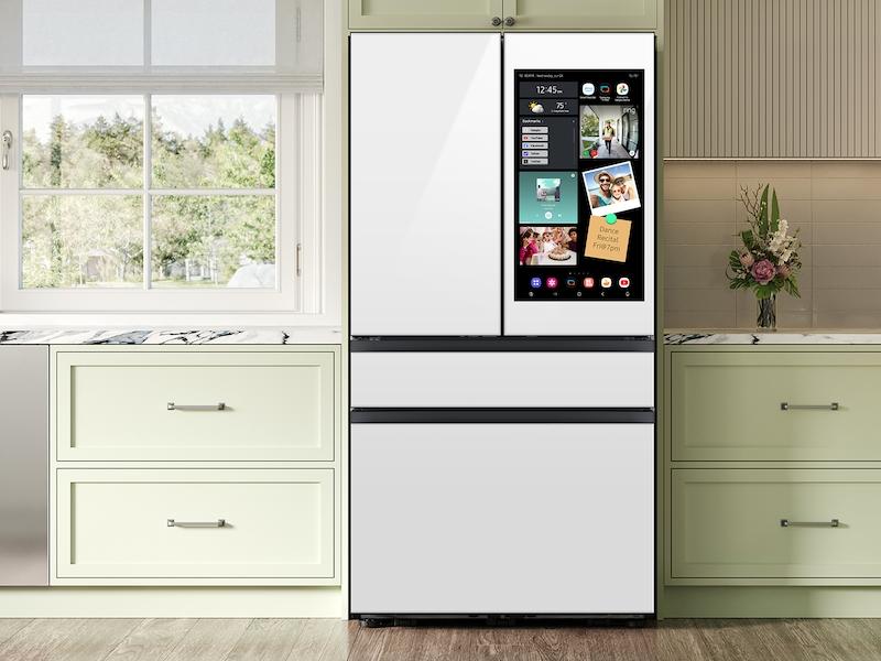Samsung RF90F23AEW Bespoke 23 Cu. Ft. Counter Depth 4-Door French Door Refrigerator With Ai Family Hub™+ Ai Vision Inside™ In White Glass