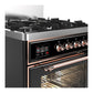 Ilve UM30NR3BKP Ilve Um30Nr3Bkp Majestic Iii 30 Inch Dual Fuel Range With 5 Black Brass Burners, Dual Function Burner Up To 25,000 Btu (Natural Gas, Triple Glass Door, Glossy Black, Copper)