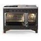 Ilve UM48FSQNR3MGB Ilve Um48Fsqnr3Mgb Majestic Iii 48 Inch Dual Fuel Range With 5 Black Brass Burners, Griddle And French Top, Dual Function Burner Up To 25,000 Btu (Natural Gas, Solid Door, Graphite Matte, Burnished)
