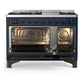 Ilve UM48FQNR3MBB Ilve Um48Fqnr3Mbb Majestic Iii 48 Inch Dual Fuel Range With 8 Burners And Griddle, Dual Function Burner Up To 25,000 Btu (Natural Gas, Solid Door, Midnight Blue, Burnished)