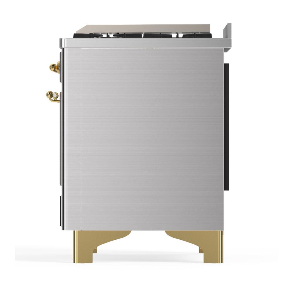 Ilve UM48FQNR3SSGLP Ilve Um48Fqnr3Ssglp Majestic Iii 48 Inch Dual Fuel Range With 8 Burners And Griddle, Dual Function Burner Up To 25,000 Btu (Liquid Propane, Solid Door, Stainless Steel, Brass)