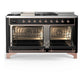 Ilve UM60FSNR3BKPLP Ilve Um60Fsnr3Bkplp Majestic Iii 60 Inch Dual Fuel Range With 7 Burners, Griddle And French Top, Dual Function Burner With Up To 25,000 Btu (Liquid Propane, Triple Glass Door, Glossy Black, Copper)