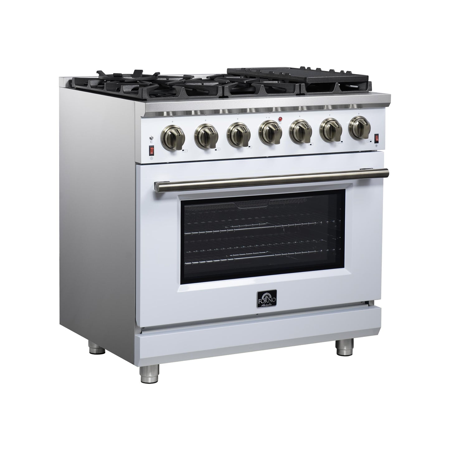 Forno FFSGS623936WHT Forno Massimo 36-Inch White Freestanding Gas Range, 6 Sealed Burners, Convection Oven, Energy Efficient