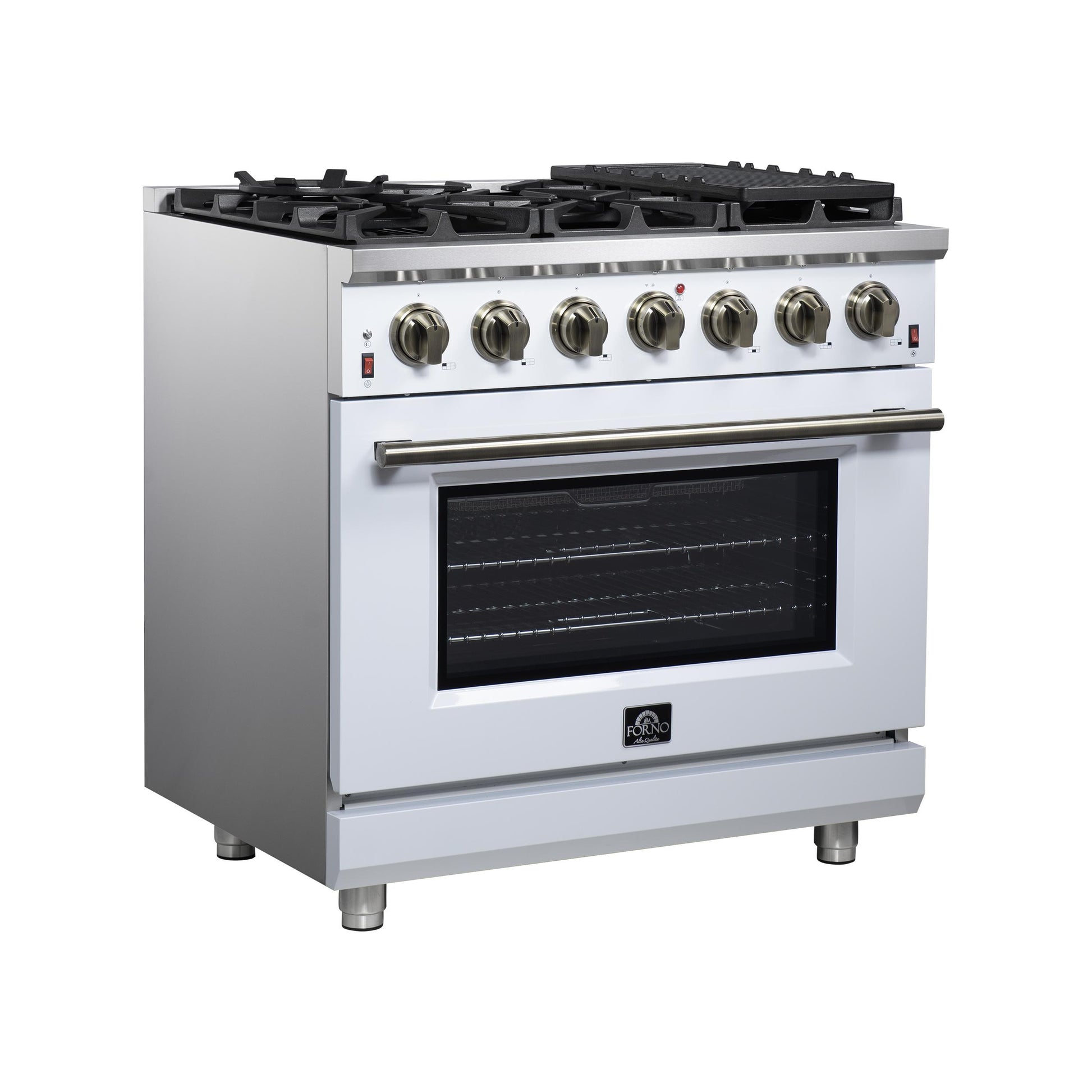 Forno FFSGS623936WHT Forno Massimo 36-Inch White Freestanding Gas Range, 6 Sealed Burners, Convection Oven, Energy Efficient
