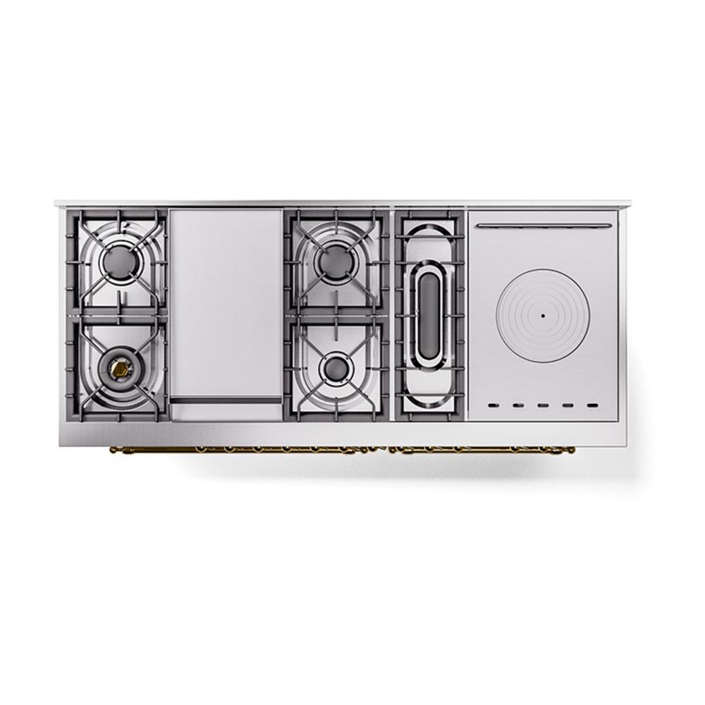 Ilve UN60FSNMPAWGLP Ilve Un60Fsnmpawglp Nostalgie Ii Noblesse 60" Dual Fuel Range (7 Sealed Burners + Griddle + French Top, Liquid Propane, Triple Glass Door, Antique White, Brass)