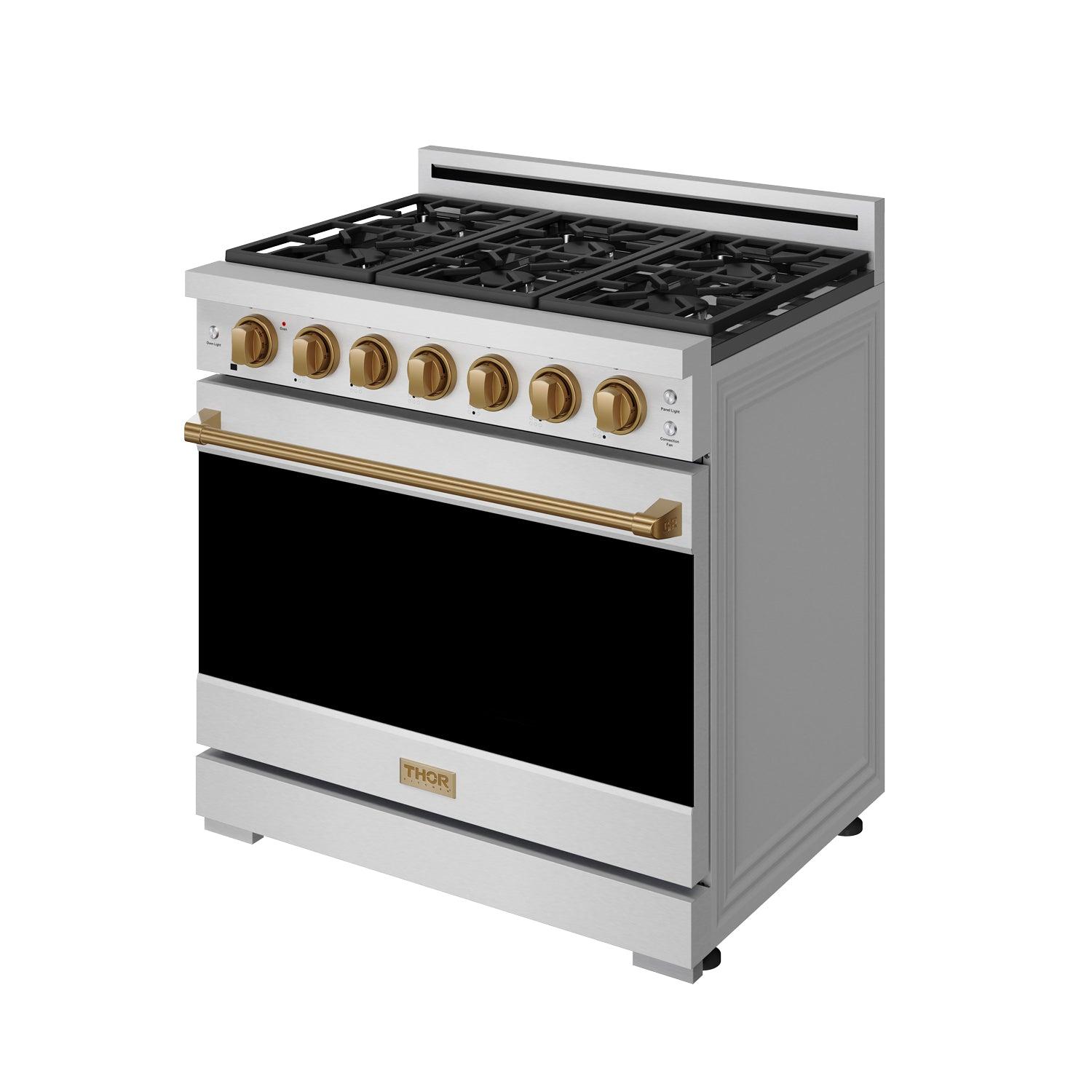 Thor Kitchen RSG36PBRZ 36 Inch Professional Gas Range With Precision Knob In Stainless Steel And Bronze Gordon Ramsay Series