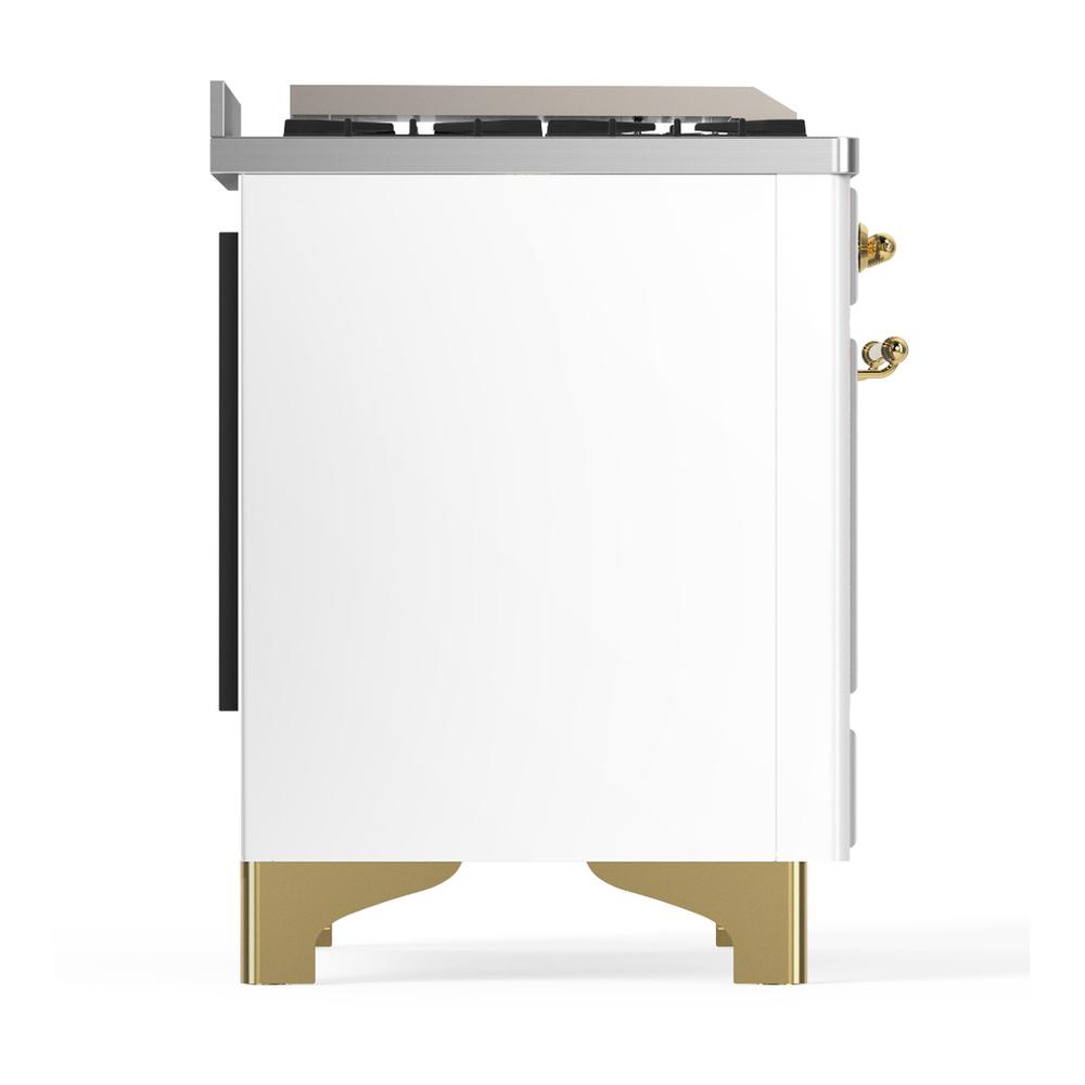 Ilve UMD40FNR3WHG Ilve Umd40Fnr3Whg Majestic Iii 40 Inch Dual Fuel Range With 6 Burners And Griddle, Dual Function Burner Up To 25,000 Btu (Natural Gas, Triple Glass Door, White, Brass)