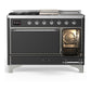 Ilve UM48FSQNR3MGCLP Ilve Um48Fsqnr3Mgclp Majestic Iii 48 Inch Dual Fuel Range With 5 Black Brass Burners, Griddle And French Top, Dual Function Burner Up To 25,000 Btu (Liquid Propane, Solid Door, Graphite Matte, Chrome)