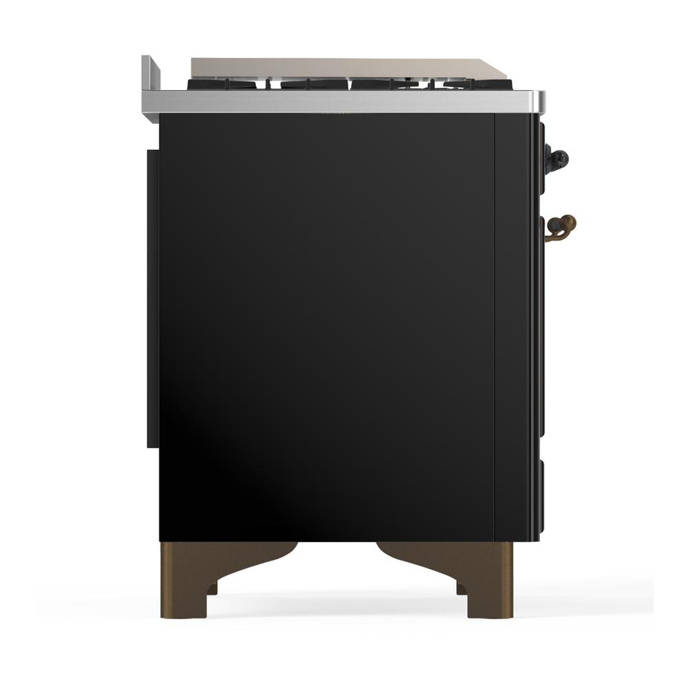 Ilve UM48FSQNR3BKB Ilve Um48Fsqnr3Bkb Majestic Iii 48 Inch Dual Fuel Range With 5 Black Brass Burners, Griddle And French Top, Dual Function Burner Up To 25,000 Btu (Natural Gas, Solid Door, Glossy Black, Burnished)