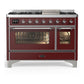 Ilve UM48FNR3BUCLP Ilve Um48Fnr3Buclp Majestic Iii 48 Inch Dual Fuel Range With 8 Burners And Griddle, Dual Function Burner Up To 25,000 Btu (Liquid Propane, Triple Glass Door, Burgundy, Chrome)
