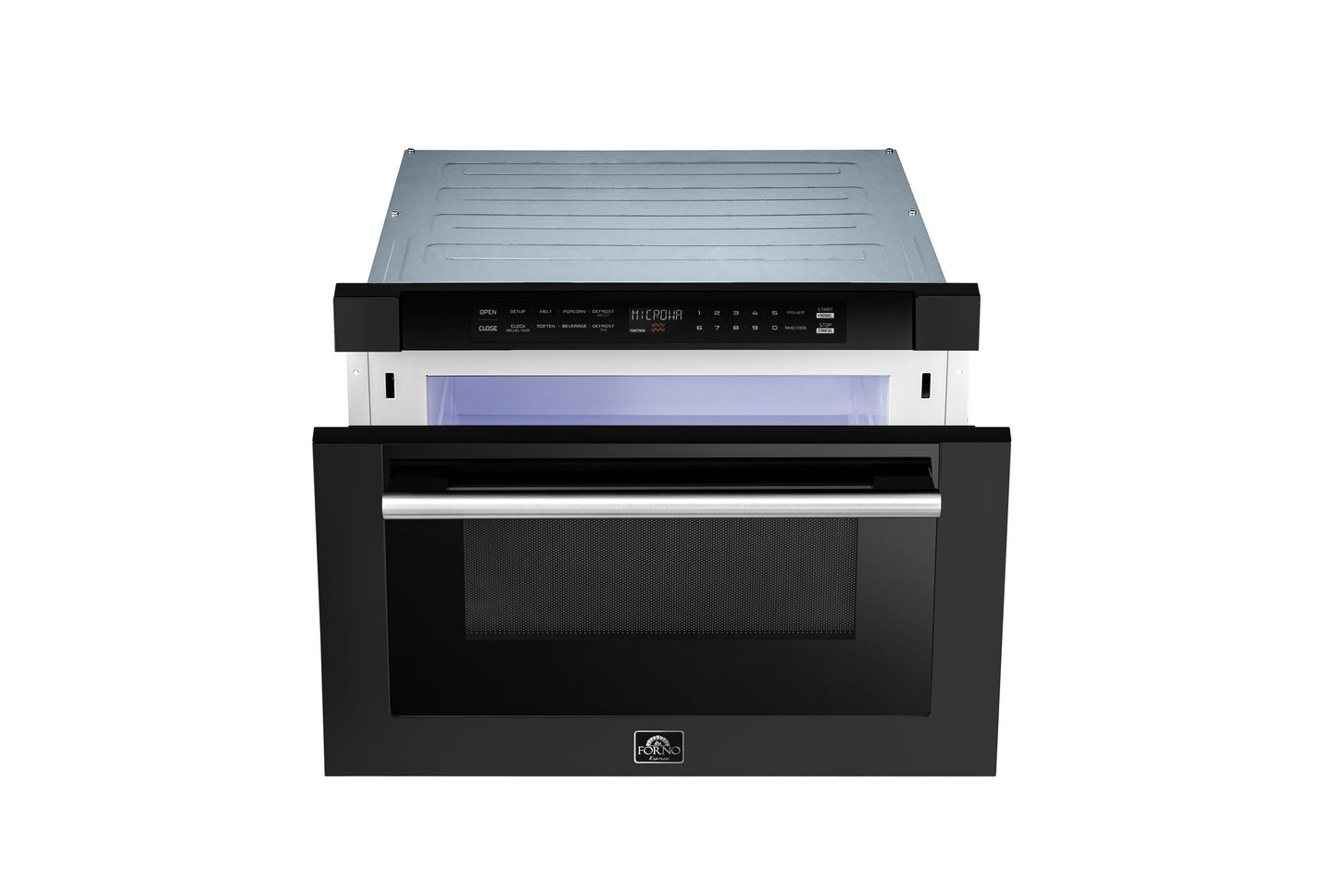 Forno FMWDR300024BLK Forno Capoliveri Espresso 24-Inch Microwave Drawer, Black, 1.2 Cu.Ft, 1500 Watts, Built-In, Touch Control Lcd Display, Auto-Touch Open/Close, 11 Power Levels, Sensor Cooking