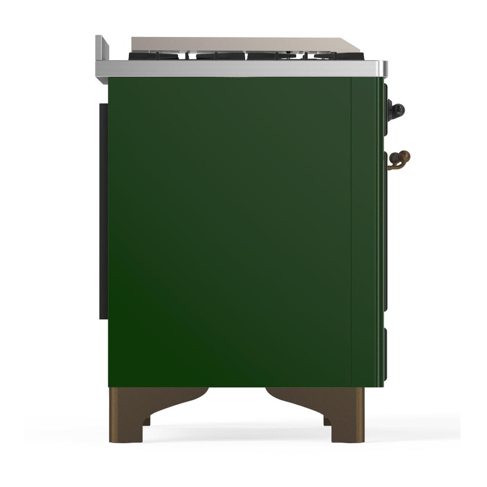 Ilve UM36FQNR3EGBLP Ilve Um36Fqnr3Egblp Majestic Iii 36 Inch Dual Fuel Range With 6 Black Brass Burners And Griddle, Dual Function Burner Up To 25,000 Btu (Solid Door, Emerald Green, Burnished, Liquid Propane)