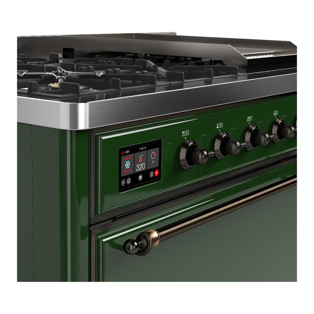 Ilve UM48FQNR3EGBLP Ilve Um48Fqnr3Egblp Majestic Iii 48 Inch Dual Fuel Range With 8 Burners And Griddle, Dual Function Burner Up To 25,000 Btu (Liquid Propane, Solid Door, Emerald Green, Burnished)