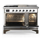 Ilve UM48FSQNR3WHB Ilve Um48Fsqnr3Whb Majestic Iii 48 Inch Dual Fuel Range With 5 Black Brass Burners, Griddle And French Top, Dual Function Burner Up To 25,000 Btu (Natural Gas, Solid Door, White, Burnished)